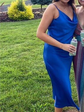 glam Royal Blue Cowl Neck Slip Midi Dress
